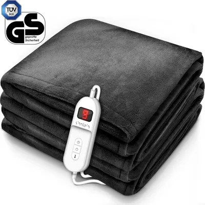 Obrázok produktu pre sinnlein® plyšová elektrická deka 180 x 130 cm antracitová SÜD GS testovaná | elektrická vyhrievacia deka s automatickým vypnutím | plyšová deka | funkcia časovača | 9 nastavení teploty | možnosť prania do 40 °C | digitálny displej