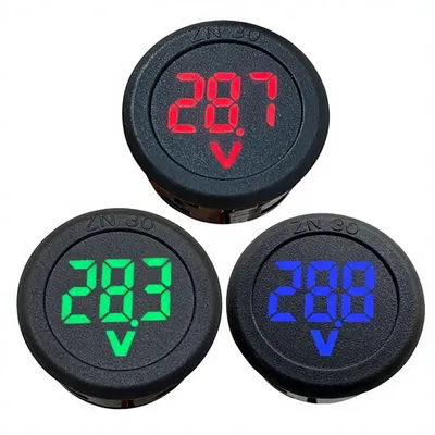 Produktbild von DC Digital Voltmeter 4‑100V, runde LED Spannungsanzeige, 30 mm Einbauöffnung, Batteriemonitor für Auto Motorrad Wohnmobil Boot Grün