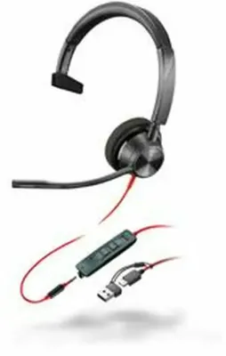 Zdjęcie produktu dla HP Poly Jednouszny zestaw słuchawkowy Poly Blackwire 3315 USB-C z certyfikatem Microsoft Teams + wtyczka 3,5 mm + przejściówka USB-C/A, Przewodowa, Biuro/centrum telefoniczne, 103 g, Zestaw słuchawkowy, Czarny