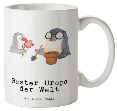 Produktbild von Mr. & Mrs. Panda Jumbo Tasse Pinguin Bester Uropa der Welt - Weiß - Geschenk, Pott, Mitbringsel, Teebecher, Großeltern, Enkel, Opa, Große Teetasse, Kaffeepott, Geburtstag