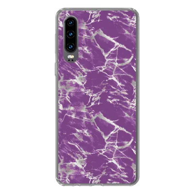 Produktbild von MuchoWow® Handyhülle Schutzhülle Hülle für Huawei P30 Violett - Weiß - Marmor - Muster Silikon Softcase Handy Hülle - Kartenbesitzer