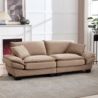 Zdjęcie produktu dla Sweiko Nowoczesna, prosta dwuosobowa rozkładana sofa z pierzem, Wystarczy jedna poduszka, jest przytulna, ale przestronna i pojemna w salonie / sypialni / biurze, Khaki