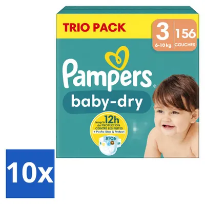 Immagine prodotto di 10 pannolini Pampers Baby-Dry, taglia 3, per bambini da 6 a 10 kg - confezione - 10 pezzi