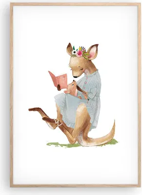 Produktbild von Gerahmtes Poster - Rahmen in heller Eiche - Känguru Mama Kind - 70x100 cm - Wand Bild - Wanddeko - Wandbilder - Kunstposter - Wandposter - Bilderrahmen - Bilder - Kunstdruck - P2NPA70x100-4705