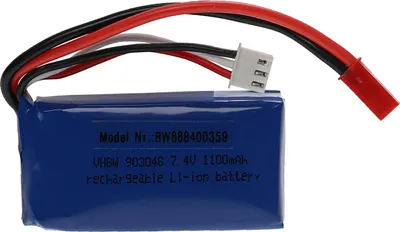 Produktbild von vhbw Akku kompatibel mit BEC Stecker für Modellbau z.B. Racing Car, Helikopter, Flugzeug (1100mAh, 7,4V, Li-Polymer, 53 x 30 x 18 mm)