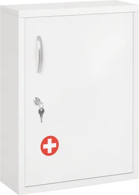 Produktbild von Medizinschrank, 3 Fächer, abschließbar, mit Rezeptfach, stabiles Stahlgehäuse, weiß, 40 x 15 x 53,5 cm
