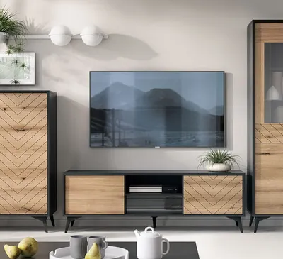 Produktbild von Lowboard Diamond TV-Unterschrank 153cm Evoke Oak schwarz