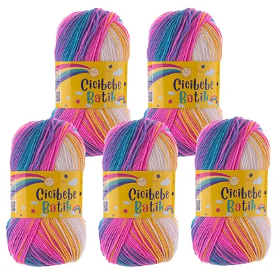 5 x 100g Farbverlaufsgarn Cicibebe Batik Strickgarn Winterwolle Häkelgarn mehrfarbig 62