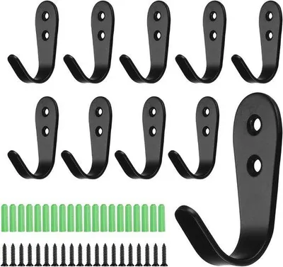 Image de 10 crochets muraux noirs en acier inoxydable, très résistants