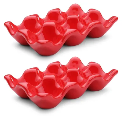 Productafbeelding van Keramische eierschaal voor 6 eieren, decoratieve serveerschaal, 2 stuks