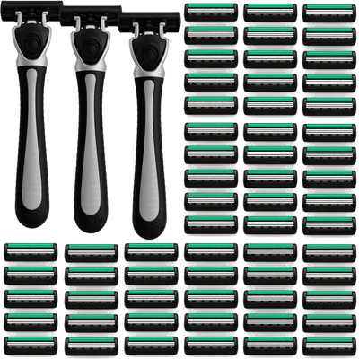 Produktbild von 3 Einwegrasierer + 63 Rasierklingen Set Rasierer Men Herren Nassrasierer Klingen