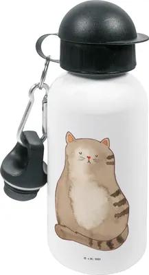 Produktbild von Mr. & Mrs. Panda Wasserflasche Katze Sitzen - Weiß - Geschenk, Trinkflasche Kinder, Sportflasche, Kindergarten, Katzen, Herz, Familie, Cats