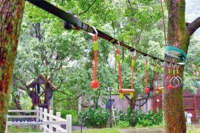 Produktbild von EDUPLAY 170391 Ninja Line, 2 Affenschaukeln, 2 Turnringe & 3 Seilknoten, mehrfarbig (12 m)