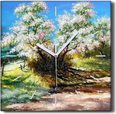 Produktbild von Coloray Hodiny Unikátní 30x30 cm  Tiché hodiny Pro obývací pokoj a kuchyň Nástěnné hodiny Plátno Černé ručičky hodin - Stromy květiny příroda