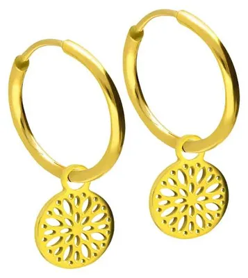 Produktbild von Chirurgenstahl Ohrclicker Creolen MANDALA Gold Innendurchmesser: 12mm + Designstärke: 1,6mm
