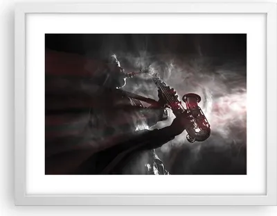 Produktbild von Gerahmtes Poster - Weißer Rahmen - Musiker Saxophonist Schwarz - 40x30 cm - Wand Bild - Wanddeko - Wandbilder - Wandposter - Bilderrahmen - Bilder - Kunstdruck - Wandbild - P2WAA40x30-4276