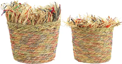 Produktbild von FURNARO Körbe Set Seegras rund natur bunt handgeflochten 2 teilig