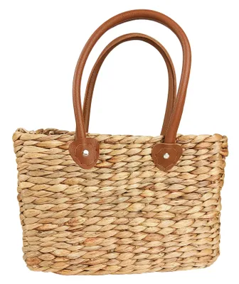 Produktbild von Kobolo Tasche Korbtasche Flechttasche aus Wasserhyazinthe - Kunstlederhenkel - eckig Gr3
