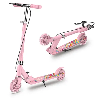 Produktbild von FOXSPORT Roller, Kinder Scooter, Cityroller, Tretroller, LED Räder, höhenverstellbar, klappbar, mit Handbremse, belastbar bis 100 kg, Rosa