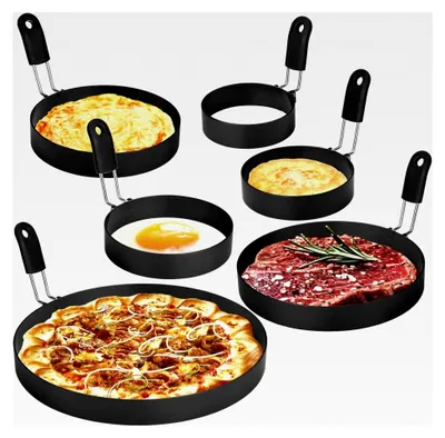 Produktbild von Eierringe-Set, 6 Edelstahl-Pfannkuchenformen und Eierringe, antihaftbeschichtet, runde Formen für Eier und Omeletts zum Braten von Eiern und Muffins