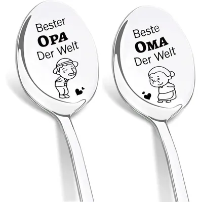 Produktbild von Kaffeelöffel 2er Set Edelstahl Gravur "Beste Oma der Welt" / "Bester Opa der Welt" 19 cm