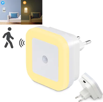 Produktbild von 1 sztuka Gniazdo lampki nocnej LED z czujnikiem ruchu Czujnik zmierzchu z 2 trybami Lampka nocna do przedpokoju Sypialnia Pokój dziecięcy Kuchnia Schody