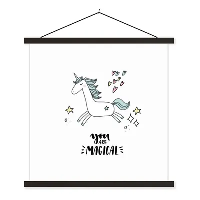 Produktbild von MuchoWow® Textilposter Einhorn - Kinder - Zitate - Du bist magisch - Mädchen 120x120 cm mit schwarzem Rahmen - Aufhängungsset