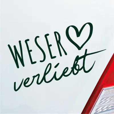 Produktbild von Auto Aufkleber Weser verliebt Herz Fluss Wasser Water Liebe Car 19x10 cm Dunkelgrün Sticker Heckscheibenaufkleber