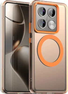 Image de Étui MagSafe pour Xiaomi 14T Pro - Coque arrière Phonesta HardFrost Semi-Transparent - Orange mat
