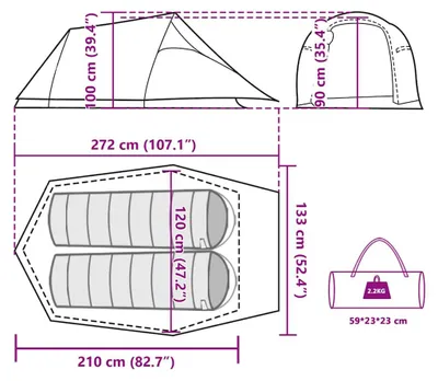 Produktbild von vidaXL Tunnelzelt 2 Personen Braun Wasserdicht