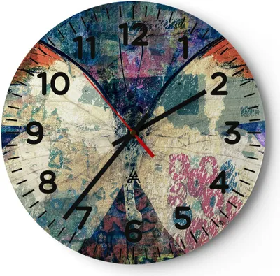 Produktbild von Wanduhr - Rund - Glasuhr - Schmetterling Abstraktion - 40x40cm - Schleichendes Uhrwerk - Lautlos - zum Aufhängen bereit - Dekoration Modern - Wanddekoration aus Glas - C4AR40x40-3990