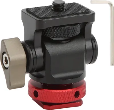 Productafbeelding van Mini-statiefkop met kogelgewricht en koudschoenadapter voor het bevestigen van camera's, monitoren, flitsers, LED-lampen en andere apparatuur
