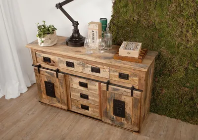 Produktbild von MASSIVMOEBEL24 Sideboard Mango 150x45x90 natur lackiert RAILWAY #119