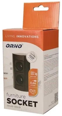 Obrázek produktu pro Povrchová zásuvka rohová ORNO OR-AE-1303/B, 2x zásuvka 230V, kabel bez vidlice, černá