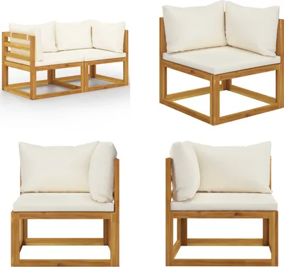 Image de vidaXL Banc de jardin 2 places avec coussins blanc crème - Banc de jardin - Banc de terrasse - Bancs de terrasse