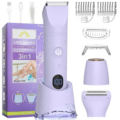 Produktbild von 3-in-1 Damenrasierer, wasserdicht und ideal für den Bikini-Bereich, Achseln, Beine und Körper, für Nass- und Trockenrasur