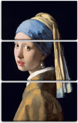 Produktbild von Leinwandbild 3-teilig (80x120cm): Jan Vermeer - Mädchen mit dem Perlenohrring (1665), echter Holz-Keilrahmen inkl. Aufhänger, handgefertigt in Deutschland