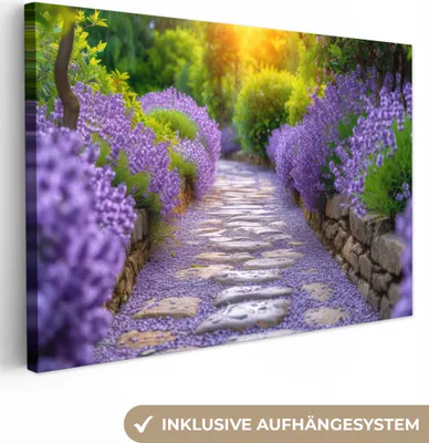 Produktbild von MuchoWow® - Leinwandbilder - Blumen - Kröte - Lavendel - Garten, Wandbild, Wanddeko Bilder Wohnzimmer, 90x60cm