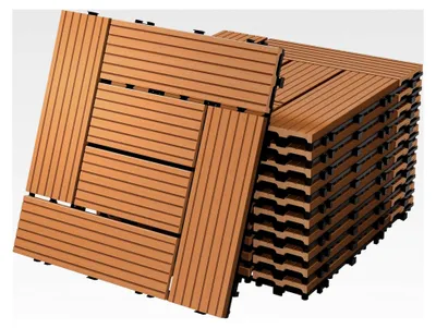 Produktbild von WPC Terrassenfliesen 30x30 cm/11 Stück=1m², Hellbraun, Mosaik, Holzoptik, Bodenbelag mit Klicksystem und Drainage