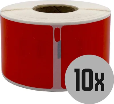 Produktbild von DULA Etiketten - Kompatibel mit Dymo Compatible labels - Rood - 99012 - S0722400 - Adresetiketten - 10 rollen - 36 x 89 mm - 260 labels per rol