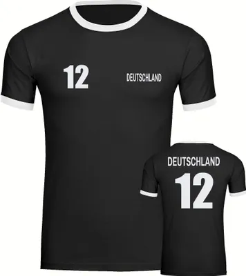 Produktbild von multifanshop Kontrast T-Shirt - Deutschland - Trikot Nummer 12, schwarz/weiß, Größe XL
