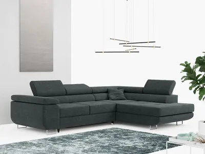 Produktbild von Ecksofa L-Form Couch mit Schlaffunktion und Verstellbare Kopfstützen - GUSTAW - Dunkelgrau - Rechts