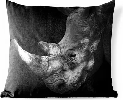 Produktbild von MuchoWow® Outdoor Kissen - Rhinozeros - Horn - Schwarz - Weiß - 40x40 cm - Wetterfest - Lounge Kissen - Kopfkissen - Interieur - Polster mit Bild