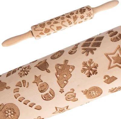 Produktbild von Nudelholz mit Weihnachtsmuster Teigrolle 3D Backzubehör DIY Holz 40 cm 22039