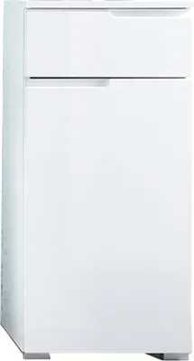 A white cabinet with a drawer and a door.