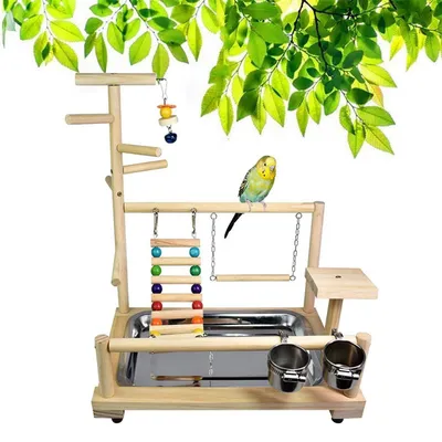 Image de Ensemble d'accessoires pour oiseaux, comprenant une aire de jeux pour perroquets, un bol de nourriture et des jouets à mâcher, idéal pour les perruches, les perruches ondulées et les oiseaux de compagnie