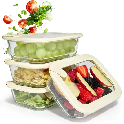 Immagine prodotto di Omgoods - Set di 4 contenitori in vetro borosilicato con coperchio, capacità 640 ml