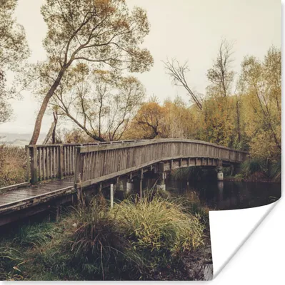 Produktbild von MuchoWow® Poster Herbst - Brücke - Bäume 50x50 cm - Wohnzimmerdekoration