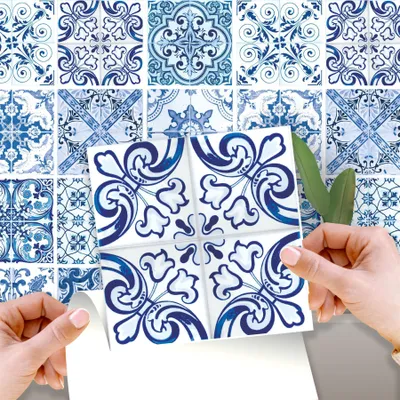 Produktbild von WALPLUS 24 Stück Wandfliesen Aufkleber, 15x15cm, selbstklebende Fliesenfolie für Küche und Bad, mediterrane Dekoration