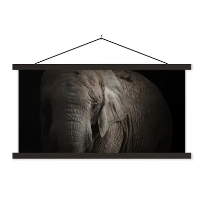Produktbild von MuchoWow® Textilposter Elefant - Porträt - Tiere - Schwarz 120x60 cm mit schwarzem Rahmen - Dekoration Schlafzimmer